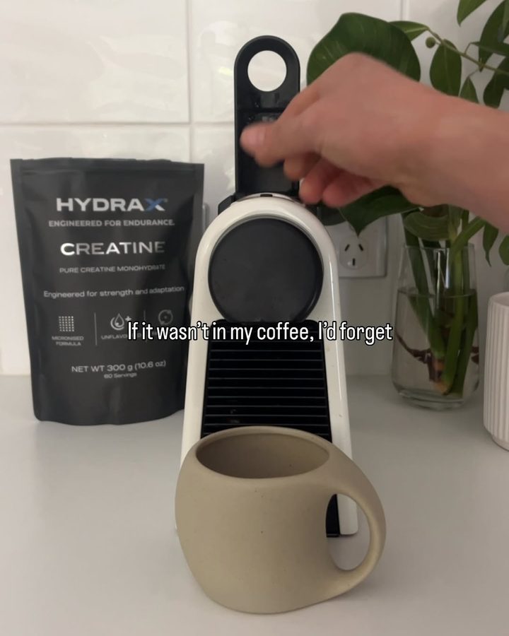 HYDRAX CREATINE next to a coffee machine